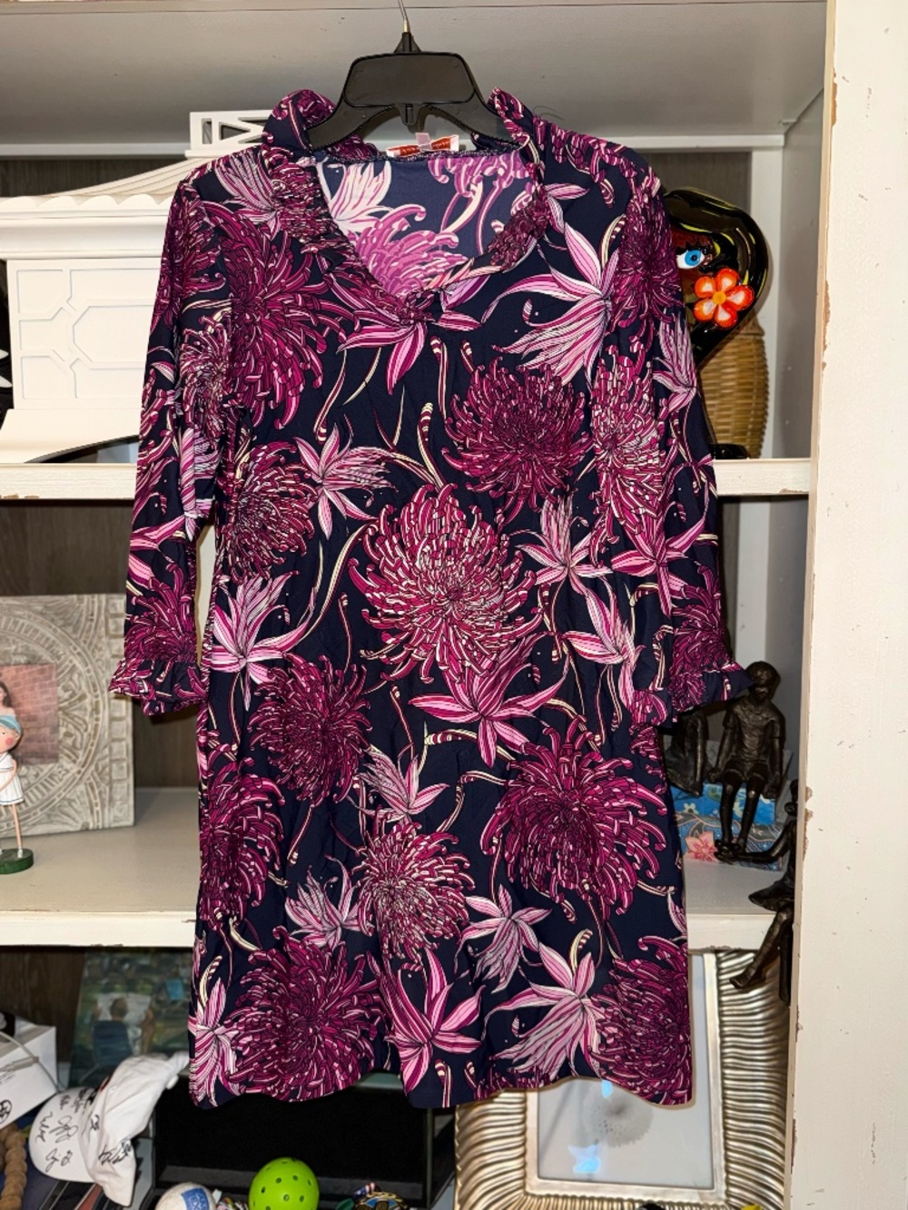 Jude Connally Medium M ruffled collar dress navy floral Mums